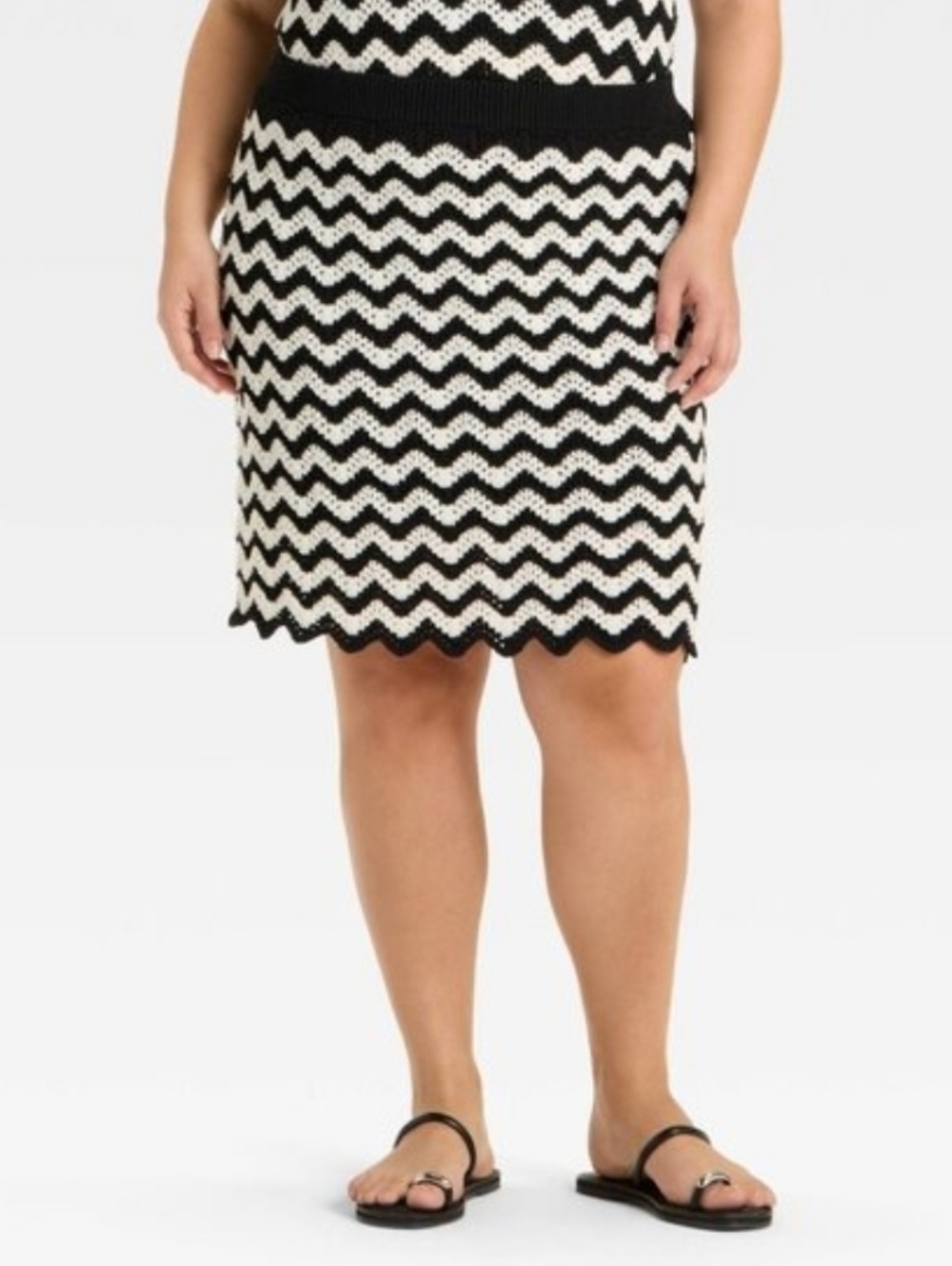 NWT Ava & Viv Black White Chevron Crochet/Knit Skirt Plus Size 2x